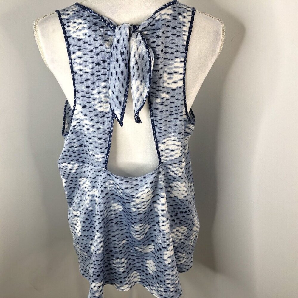 Lou & Grey Womens Sleeveless Top Size Large Blue Textured Open Tie Back - Picture 1 of 15